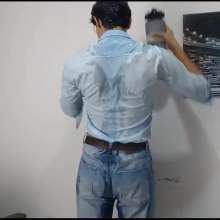 WETColours: Matteo Gets Wet in Light Blue Shirt and Jeans
