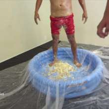GungeJacob: Mike First Gunge Barefoot in Red Wrestling Singlet