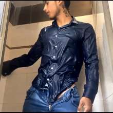 WETColours: Mike in the Shower with Blue Shirt and Jeans