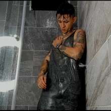 WETColours: Nico in the Shower with Grey Tank Top and Jeans