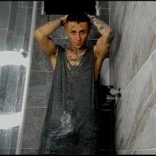WETColours: Nico in the Shower with Grey Tank Top and Jeans
