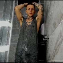 WETColours: Nico in the Shower with Grey Tank Top and Jeans