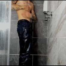 WETColours: Nico in the Shower with Grey Tank Top and Jeans
