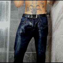 WETColours: Nico in the Shower with Grey Tank Top and Jeans