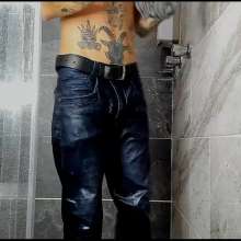 WETColours: Nico in the Shower with Grey Tank Top and Jeans