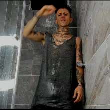 WETColours: Nico in the Shower with Grey Tank Top and Jeans