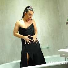 johnboy12: Wearing a Black Satin Chemise, Hannah Gets into the Bath