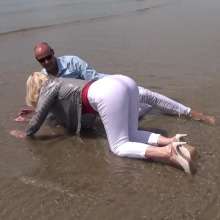 custardcouple: Wet Clothed Couple In Sea
