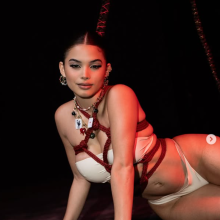 poolguy: Hot Latina Instagram model getting messy wearing red latex in music video