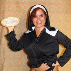 StrapOnPiegirls: Horny NUN wearing a strap-on gets pies in her face!