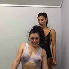 kochimon: Kacie, Roxy and me in a pool. Oiling Up!