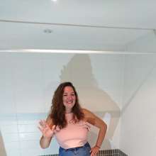 CandyCustard: MyPierogative gunged in pink top, denim skirt and nude tights