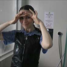 DungeonMasterOne: Honeysuckle takes a shower her old schoolgirl uniform