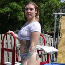 DunkTankFan: new Brooke Dunked in white her top and lace thong underwear