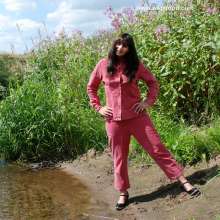 WSMProductions: mature Dee in river play in red trouser suit and heels--wsm