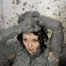CandyCustard: Ivy muddy PVC dress, stockings and then nude in the mud