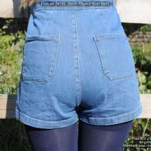 DungeonMasterOne: Felicity gets soaked in the river in a denim playsuit, tights, and boots!