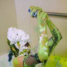 messyhot: Honey Heptane--goth gunged in fishnet