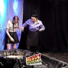 LiquidX: Issy gets stuck in large tub of 'Glue' in officewear and tights