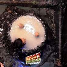 LiquidX: Issy gets stuck in large tub of 'Glue' in officewear and tights