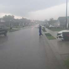 Jayce: Impromptu Very Public Thunderstorm wetlook Play!  Nylons and Long dress!