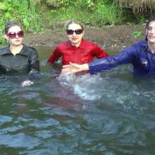 DungeonMasterOne: Three happy girls fully-clothed in the river!