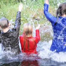 DungeonMasterOne: Three happy girls fully-clothed in the river!