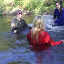 DungeonMasterOne: Three happy girls fully-clothed in the river!