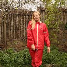 eileenvogel: W328 Eileen in red Agu raingear getting wet