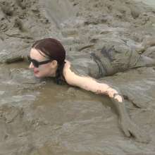 DungeonMasterOne: Black Shiny Shorts Mudbath!