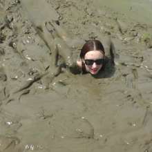 DungeonMasterOne: Black Shiny Shorts Mudbath!