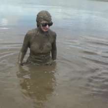 DungeonMasterOne: Black Shiny Shorts Mudbath!