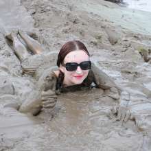 DungeonMasterOne: Black Shiny Shorts Mudbath!