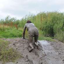 DungeonMasterOne: Black Shiny Shorts Mudbath!