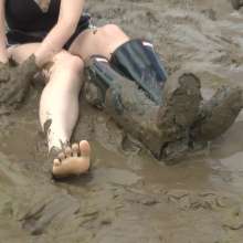 DungeonMasterOne: Black Shiny Shorts Mudbath!
