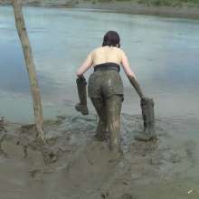 DungeonMasterOne: Black Shiny Shorts Mudbath!