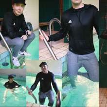 vstyle83: Pool Time in Alpha Industries Sweatpants and Nike AF1s