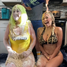 Slimed Models: Two Girls, Two Buckets: One Yuck Bucket and One Cake Batter
