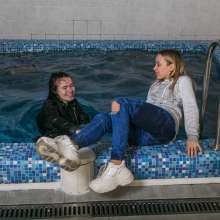 wet.look.me: Wetlook girls in pool in leather and jeans get wet| Wetlook.biz
