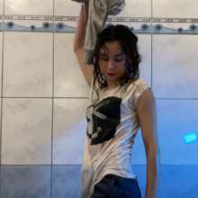 Wet Live Team: Anastasia Got Wet in a Gray Sweat-shirt and Jeans