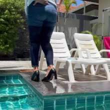Wet_look_elena: Blue Jeans and Thin White Top in Pool and Shower