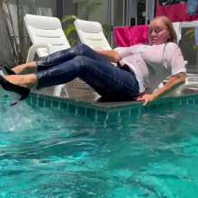 Wet_look_elena: Blue Jeans and Thin White Top in Pool and Shower