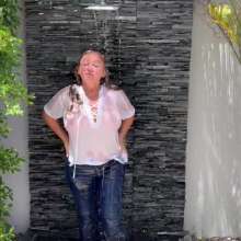 Wet_look_elena: Blue Jeans and Thin White Top in Pool and Shower