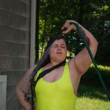 JD and Messy Andi: Andi got wet in a yellow bathing suit, tights and heels!