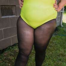 JD and Messy Andi: Andi got wet in a yellow bathing suit, tights and heels!