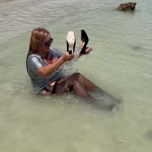 Wet_look_elena: Silver Dress and Stockings in the Sea