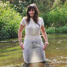 WSMProductions: Dee in cream dress and black tights in the river