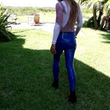 Tight and Wet Clothes: Leather Jeans Get Oiled and Watered