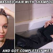 Wet Live Team: Mila Washed Her Hair with Shampoo and Got Completely Wet