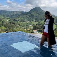 wet.look.me: Wetlook girl in coat and shorts gets wet in mountains pool | Wetlook.biz